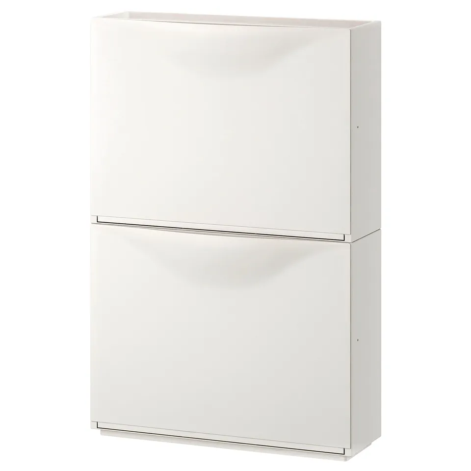 TRONES: white shoe cabinet, shallow, stackable, plastic.