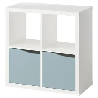 KALLAX shelving unit, with 2 doors white/light grey-blue wave shaped, Depth 39 x Height 76.5 x Width 76.5 cm