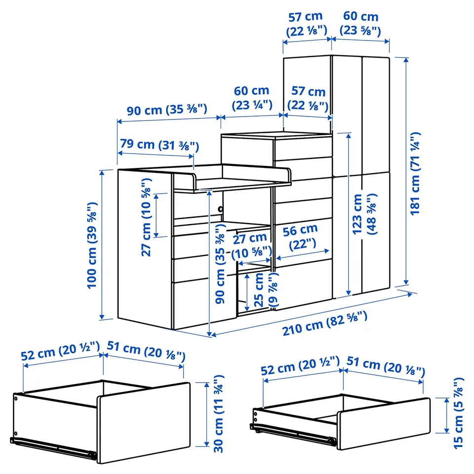 Illustration with measurements for the product: SMÅSTAD.