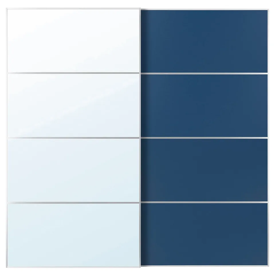 AULI / MEHAMN Pair of sliding doors, aluminium mirror glass/double sided blue, 200x201 cm