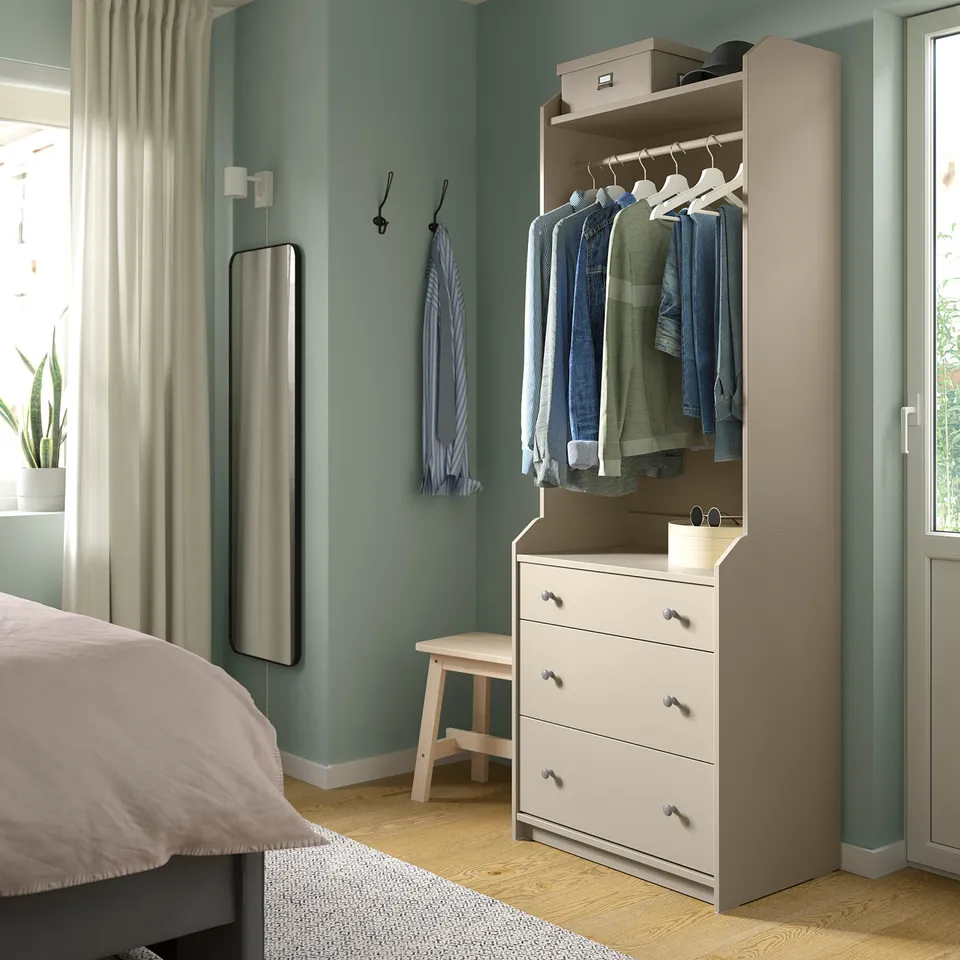 part: HAUGA open wardrobe with 3 drawers