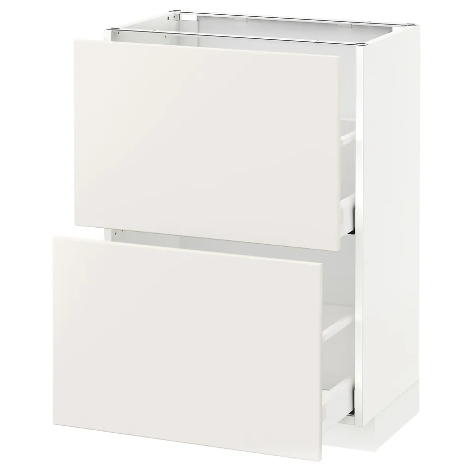 Modern white kitchen cabinet, smooth finish, two door drawer unit.