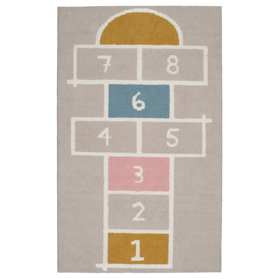 Hopscotch mat: grey, numbered, soft, rectangular.