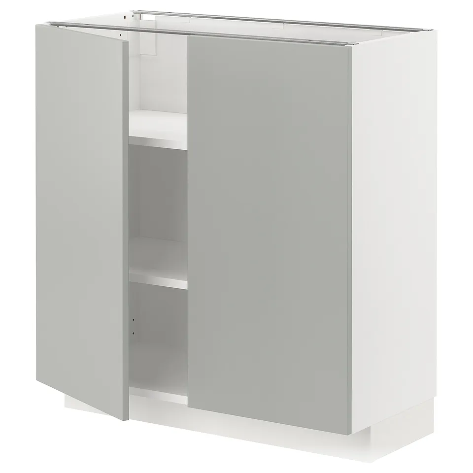 Modern light grey white METOD kitchen cabinet with minimalist design featuring two doors and smooth surfaces.