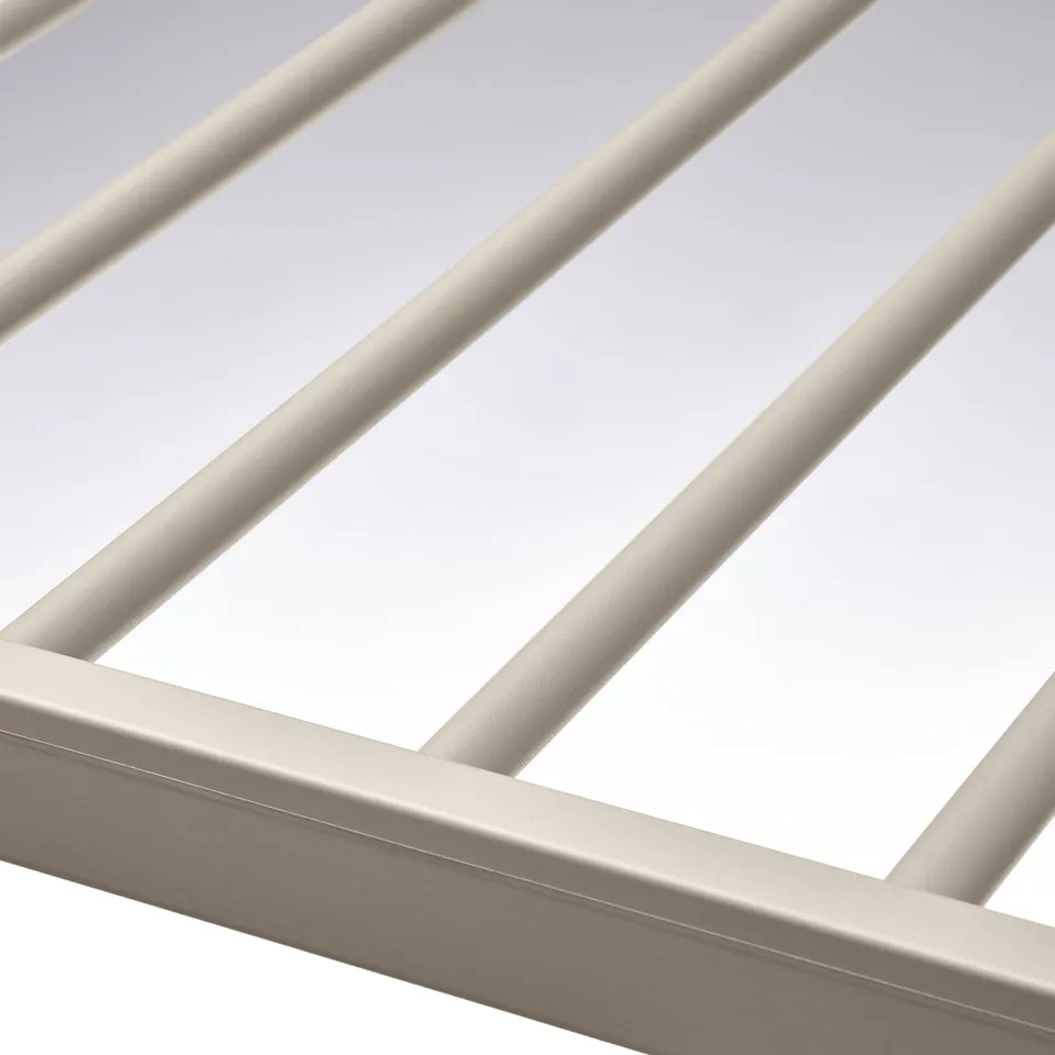 Modern metal trouser hanger detail; sleek design, smooth finish, quality construction.