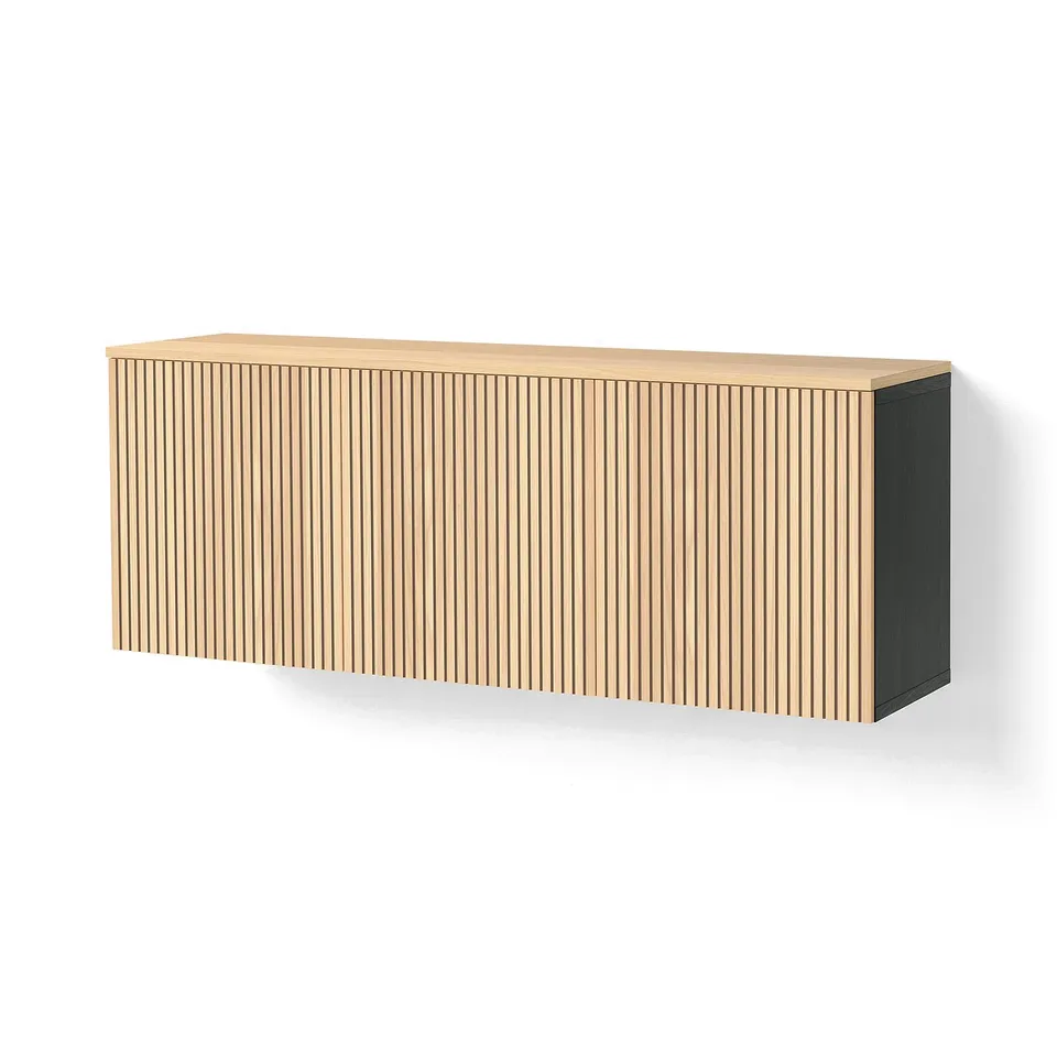 BESTÅ Wall-mounted cabinet combination, black-brown/Björköviken oak veneer, 180x42x66 cm