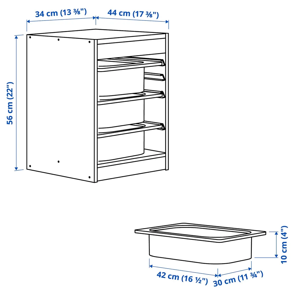 Illustration with measurements for the product: TROFAST.