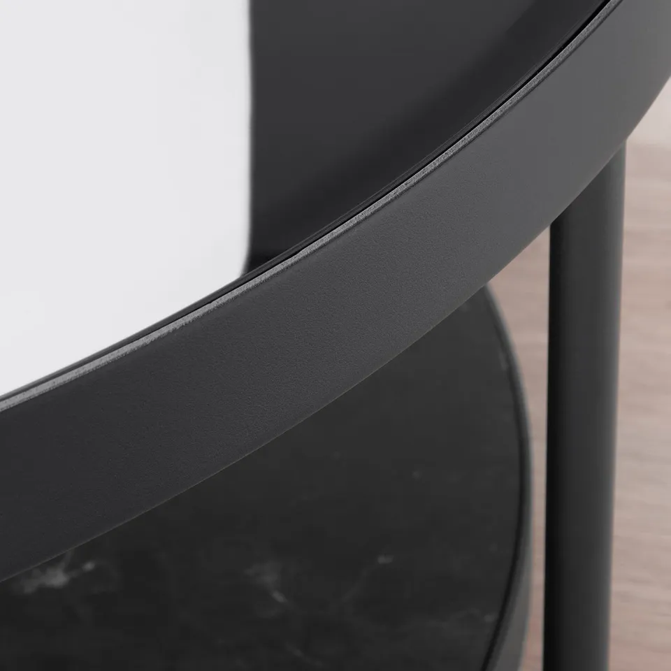 FRÖTORP Coffee table, anthracite marble effect/black glass, 88 cm