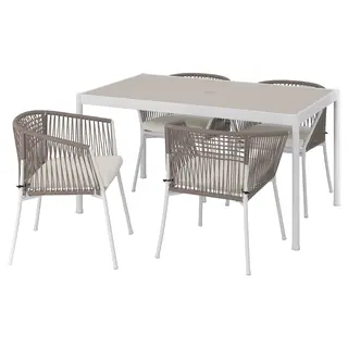 SEGERÖN table and 4 chairs with armrests, outdoor white/beige/Frösön/Duvholmen beige, 147 cm