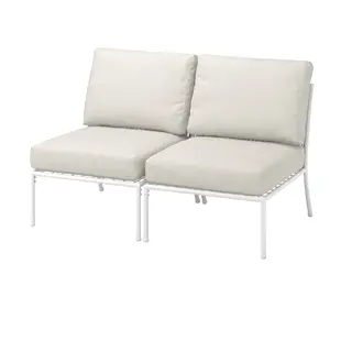 SEGERÖN 2-seat sofa, outdoor, white/beige/Frösön/Duvholmen beige, Width 124 x Depth 76 x Height 76 cm