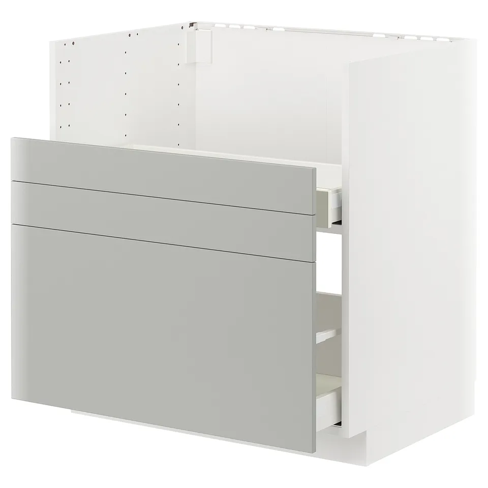 Modern grey kitchen cabinet with minimalist design.