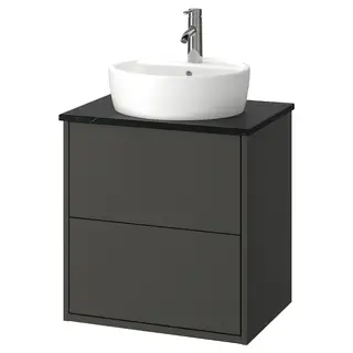 HAVBÄCK / TÖRNVIKEN wash-stnd w drawers/wash-basin/tap, dark grey/black marble effect, Width 62.0 x Depth 49.0 x Height 78.8 cm