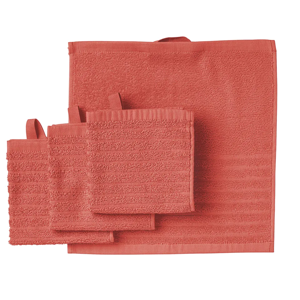 VÅGSJÖN coral towels: bath, hand, & washcloths. Soft, absorbent 100% cotton with ribbed design & loops.