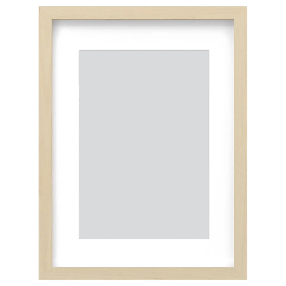 Light wood picture frame, rectangular, modern, empty.