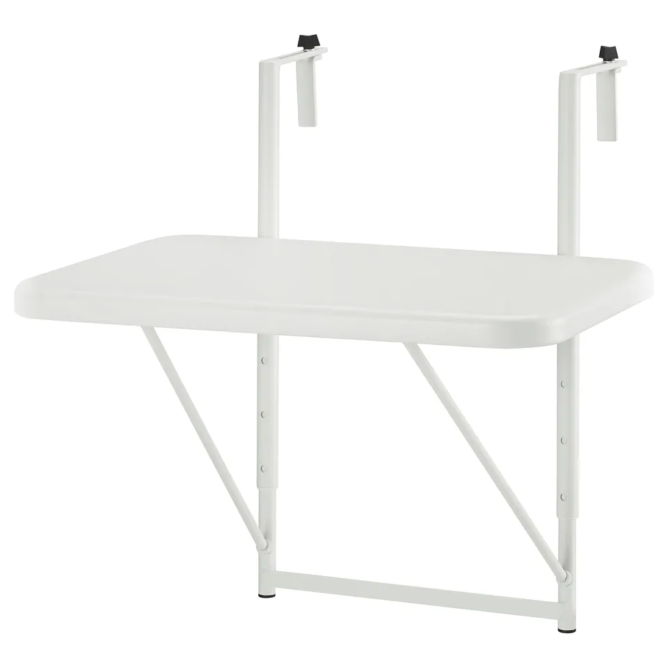 TORPARÖ white foldable dining table with metal legs and plastic parts, perfect for outdoor use.