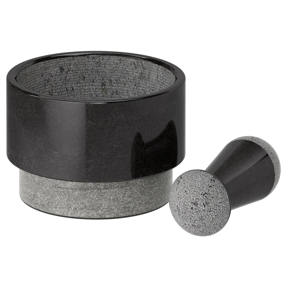 ÄDELSTEN black marble mortar and pestle, versatile and efficient spice crusher, sleek cylindrical design.