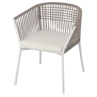 SEGERÖN chair with armrests, outdoor, white/beige/Frösön/Duvholmen beige, Width 67 x Depth 63 x Height 73 cm