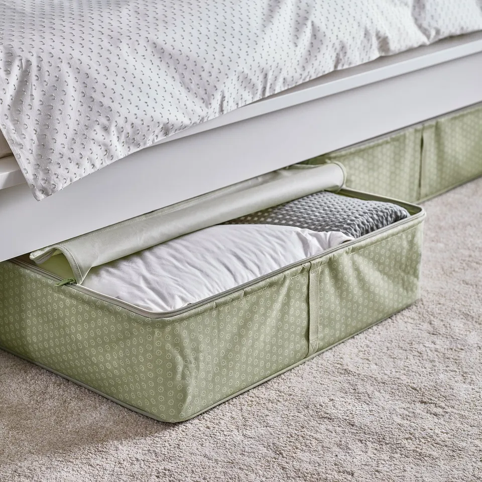 HEMMAFIXARE Storage case, flower/pale grey-green, 69x51x19 cm