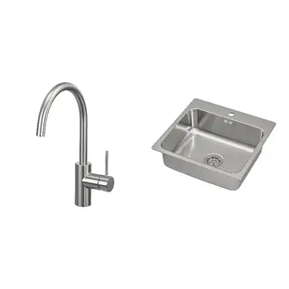 LÅNGUDDEN/SALLSJÖN set: kitchen mixer tap single side lever + inset sink, 1 bowl