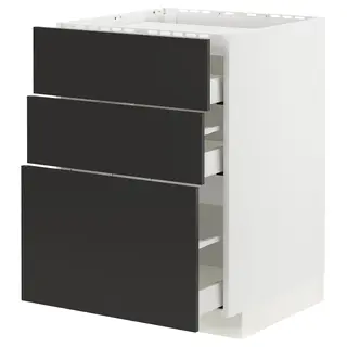 METOD / MAXIMERA base cab f hob/3 fronts/3 drawers, white/Nickebo matt anthracite, 60x60x80 cm