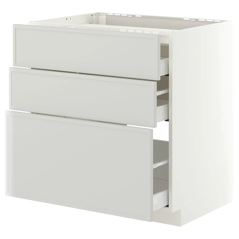 METOD / MAXIMERA Base cab f hob/3 fronts/3 drawers, white/Aspudden light grey, 80x60x80 cm