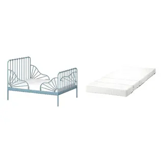 MINNEN/ÖMSINT set: ext bed frame with slatted bed base + pocket spring mattress for ext bed