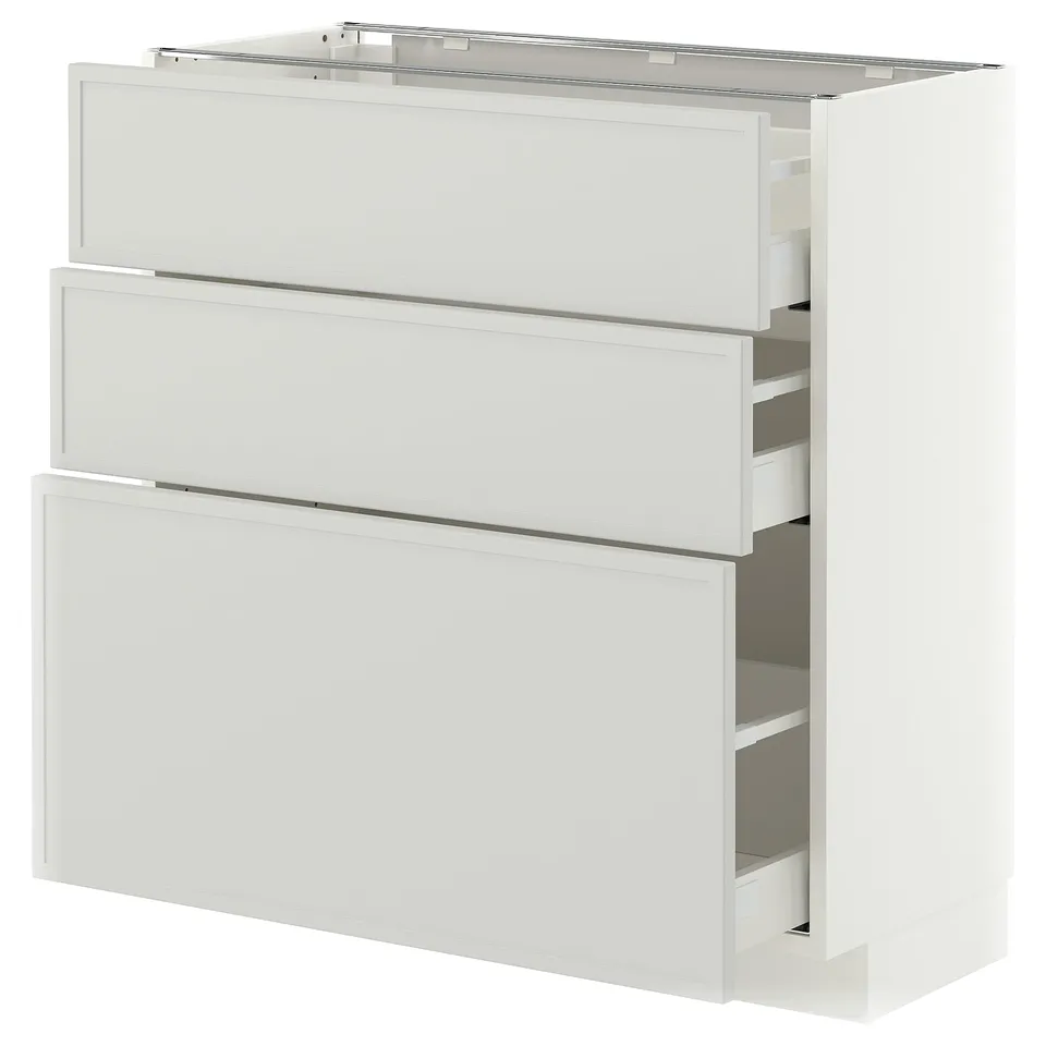 METOD / MAXIMERA Base cabinet with 3 drawers, white/Aspudden light grey, 80x37x80 cm
