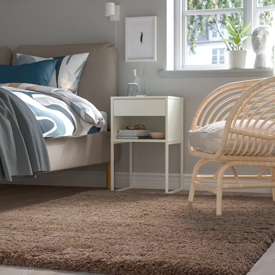 VOLLERSLEV Rug, high pile, beige, 133x195 cm