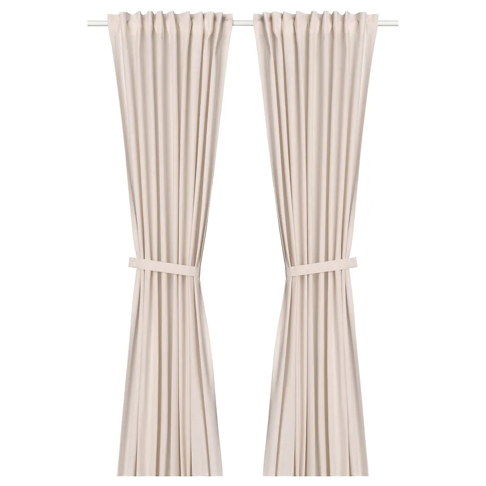 Lená light pink cotton curtains with tie-backs, ribbed texture, simple design.