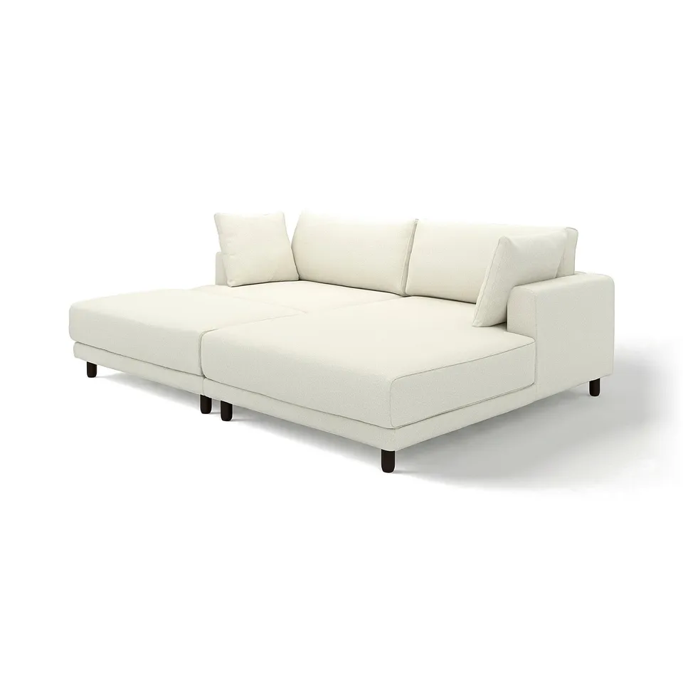 Modern UPPÅKRA sectional sofa, light beige, tweed fabric, low profile, plush cushions.