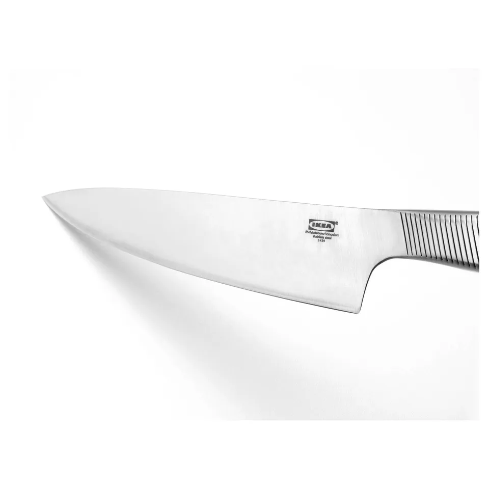 A high-quality IKEA 365+ knife on a white background, showcasing its sharp, stainless steel blade and ergonomic handle with grooves for a secure grip.