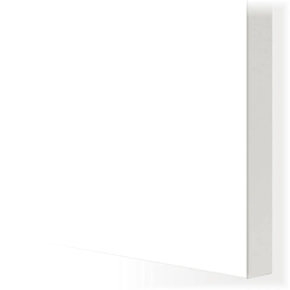 A minimalist white cabinet demonstrates clean, smooth surfaces and adjustable feet, indicative of high design quality.