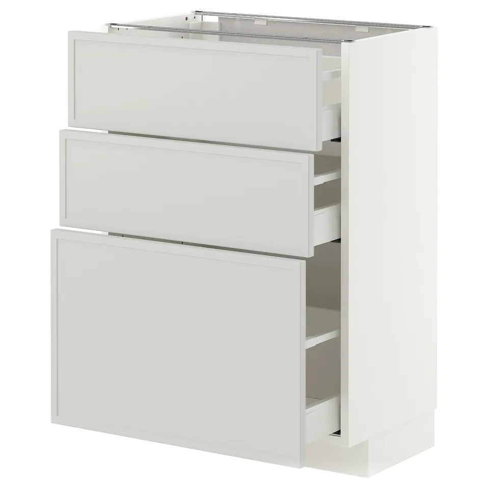 METOD / MAXIMERA Base cabinet with 3 drawers, white/Aspudden light grey, 60x37x80 cm