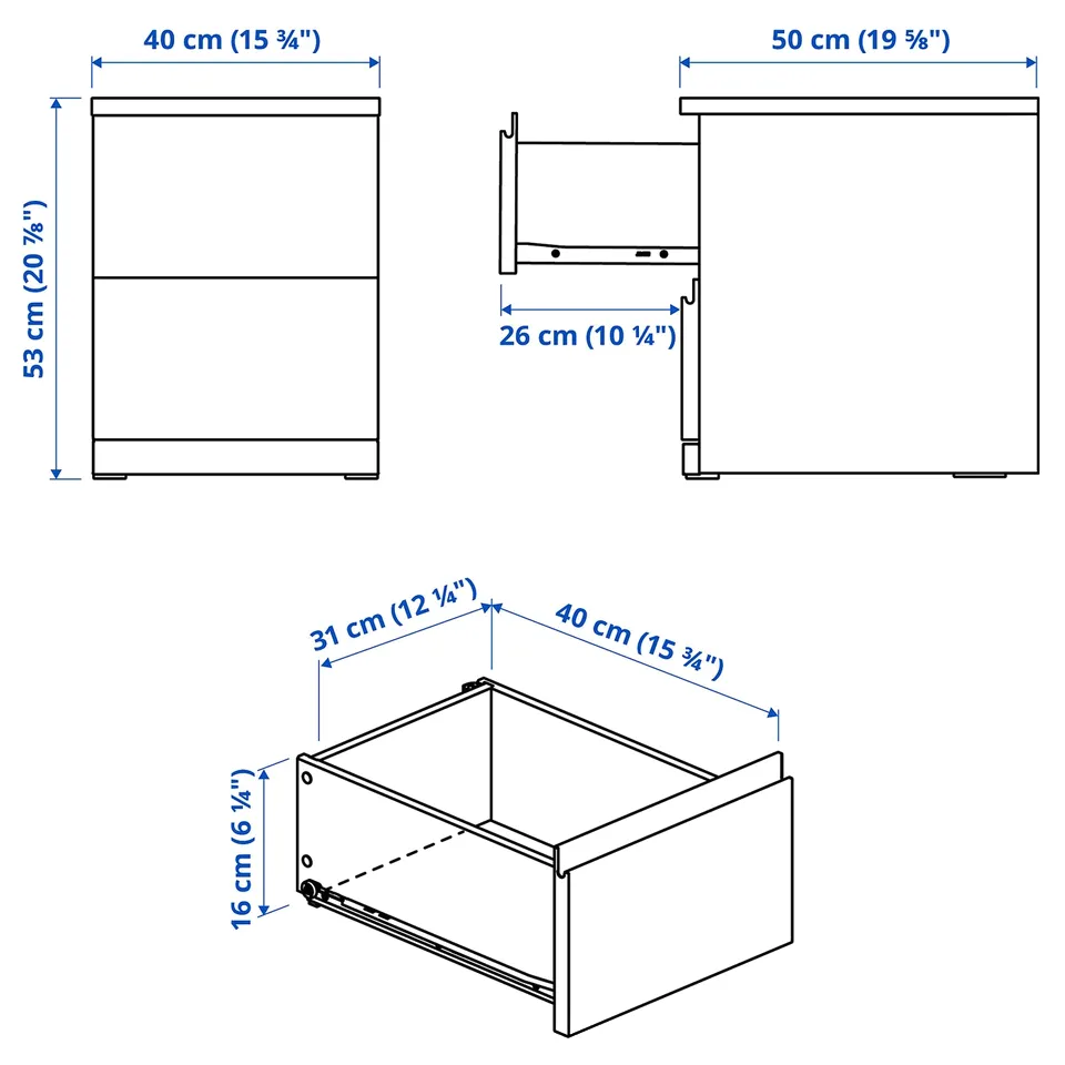 STORKLINTA Chest of 2 drawers, oak effect, 40x50x53 cm