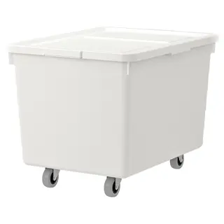 SOCKERBIT box with castors and lid, white, 38x51x37 cm