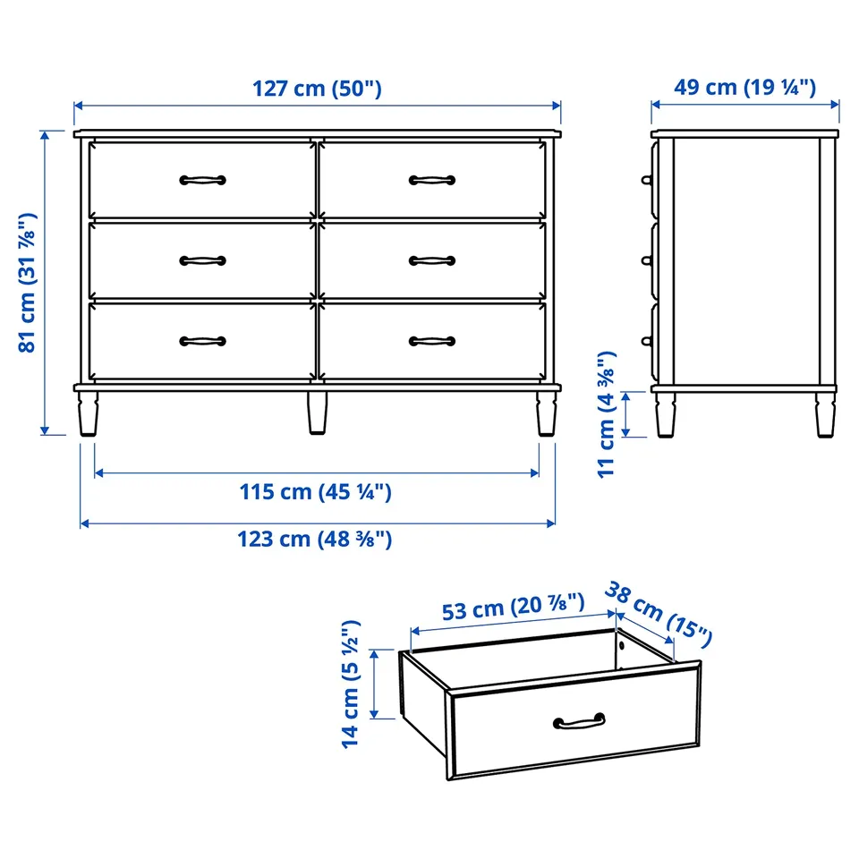 Illustration with measurements for the product: TYSSEDAL.