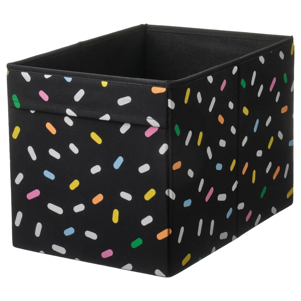 SKÅJARE recycled polyester storage box with colourful design.