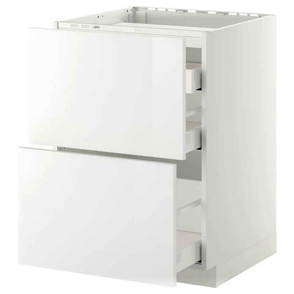 METOD kitchen cabinet in white with glossy, modern design, including two drawers.