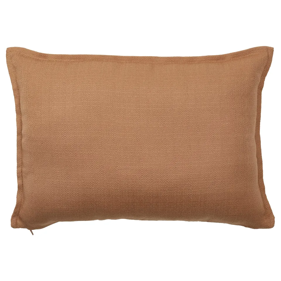 Brown cushion cover with zip, textured, rectangular.