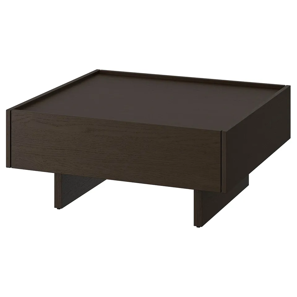 TRANERED dark brown square coffee table with hidden storage compartments and ash veneer finish.