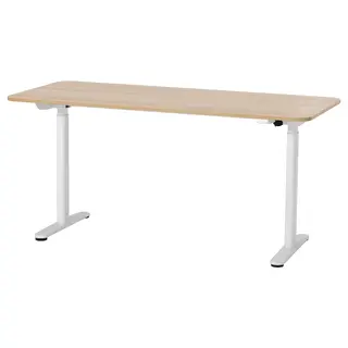 BOLLSIDAN desk sit/stand, electric white stained oak effect/white, Width 160 x Depth 70 cm