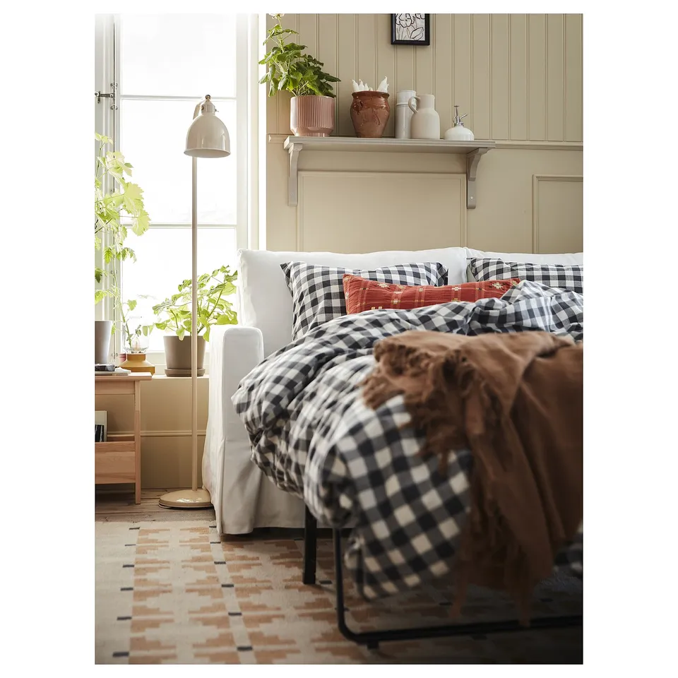 EKTANDVINGE Duvet cover and 2 pillowcases, anthracite white/check, 200x200/50x80 cm