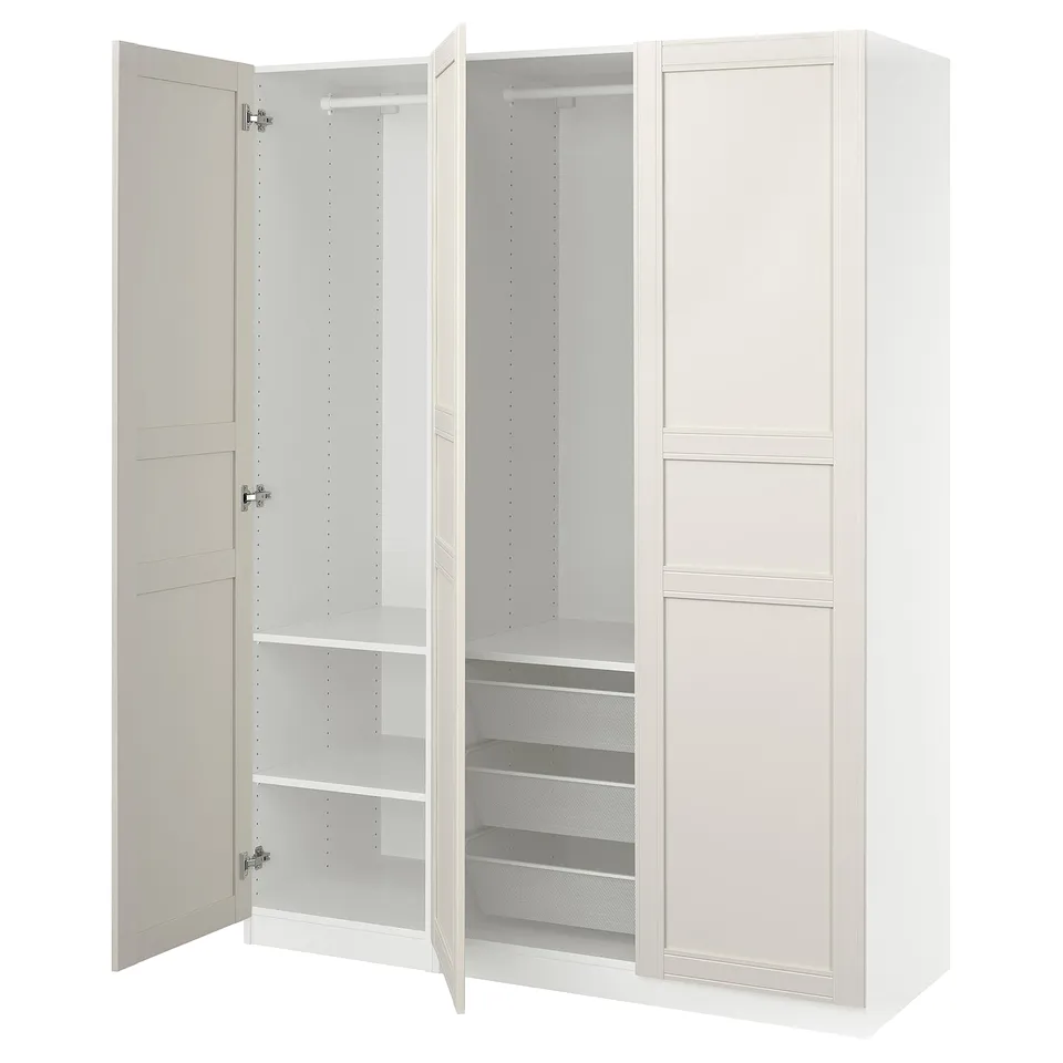 PAX / FLISBERGET Wardrobe combination, white/off-white, 150x60x201 cm
