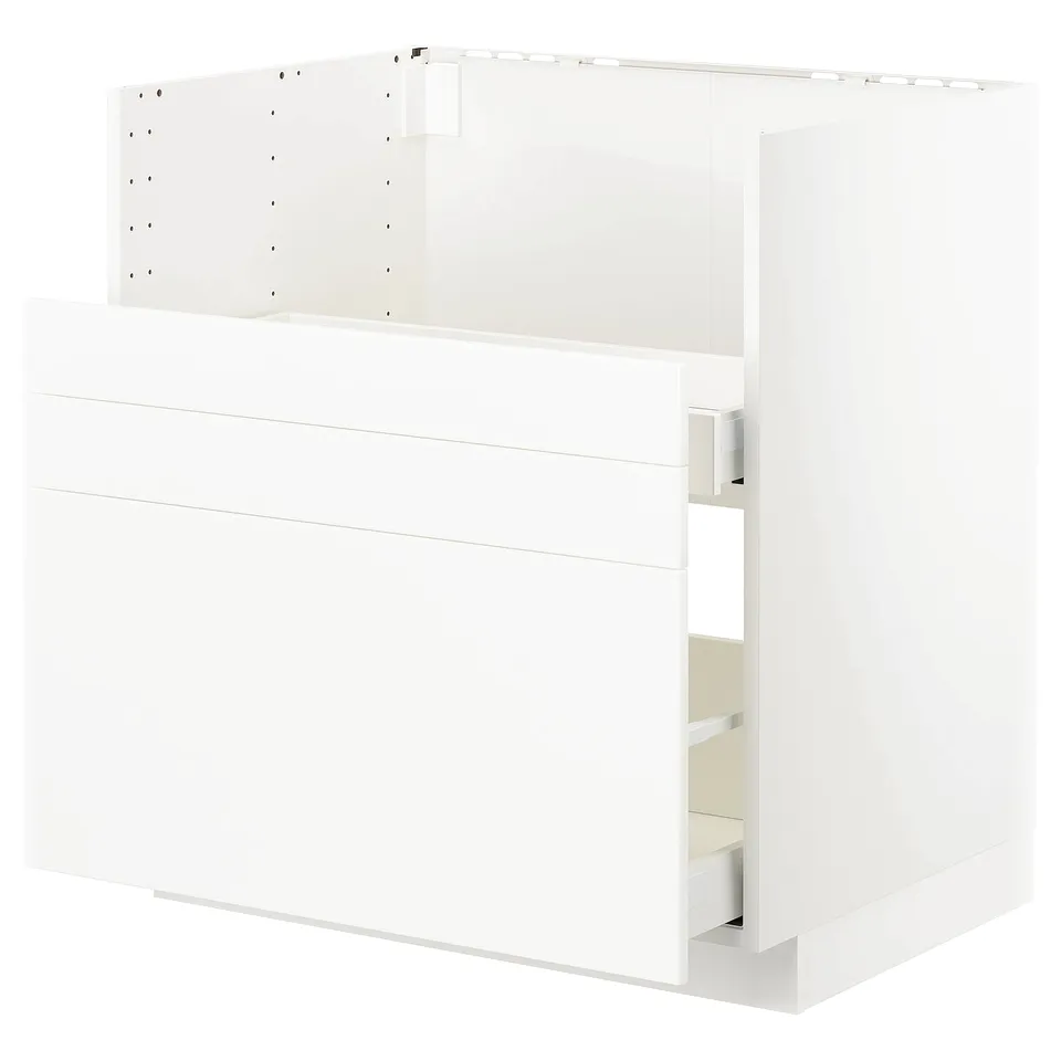 White ikea METOD kitchen unit, modern design with smooth lines, featuring a built-in oven or sink.