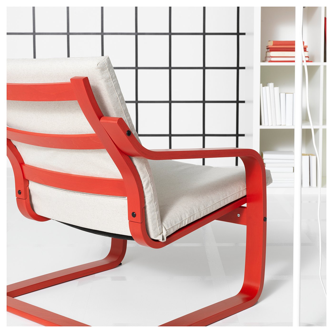 POÄNG Low-back armchair, red/Katorp natural colour/beige