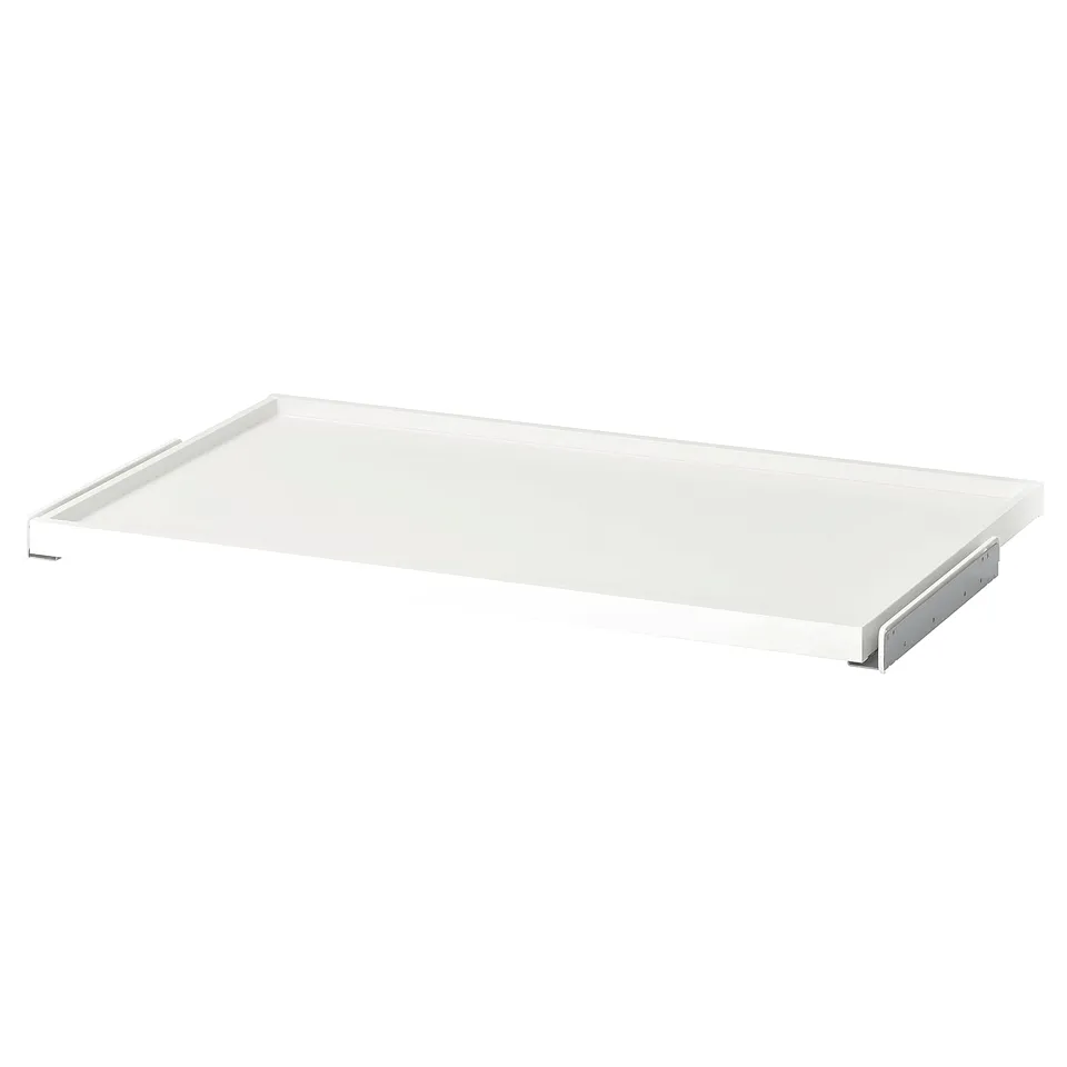 White KOMPLEMENT pull-out tray for wardrobe storage, fiberboard with paper foil, silent slide.