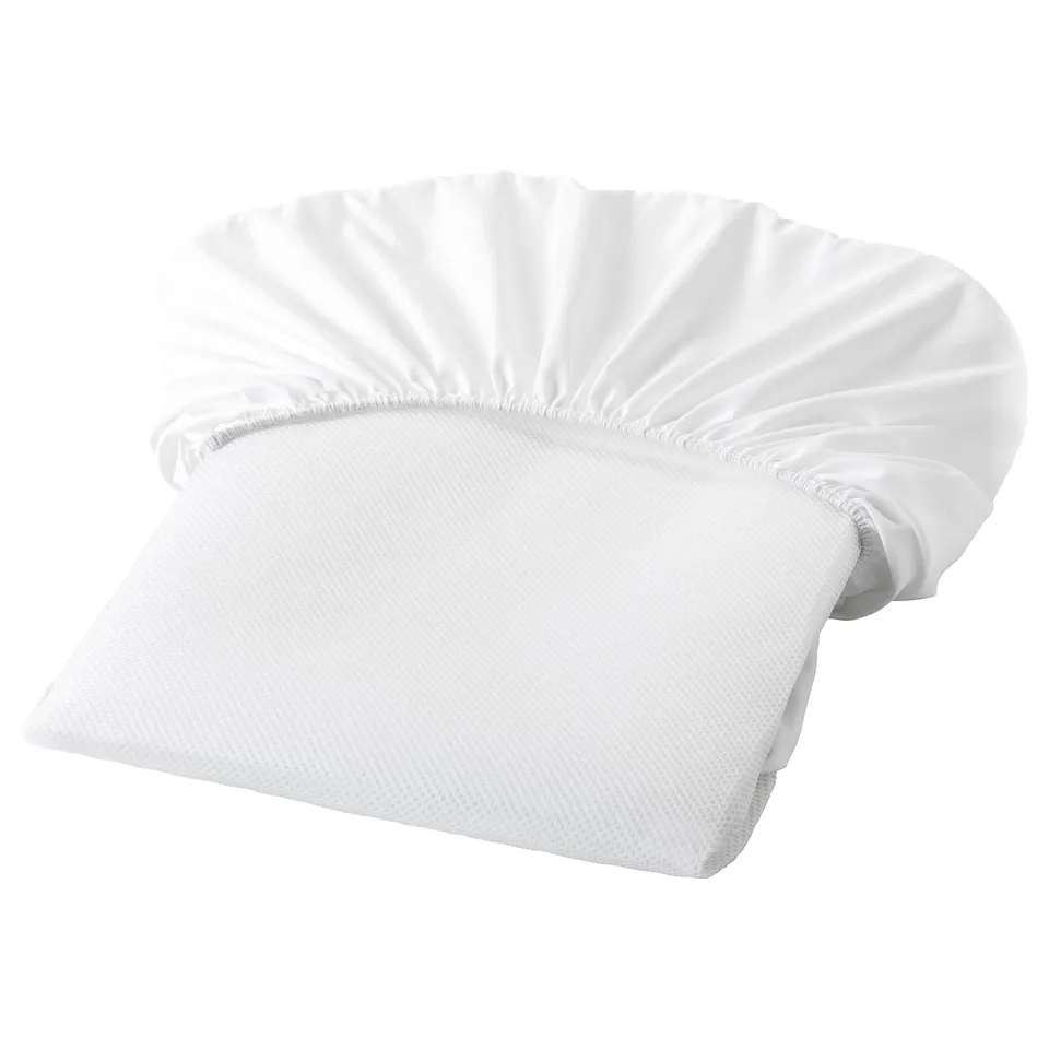 White LENAST mattress protector, rectangular, smooth fabric, waterproof layer, polyester, dust mite resistant.