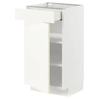 METOD / MAXIMERA base cabinet with drawer/door, white/Vallstena white, Width 40 x Depth 61.6 cm