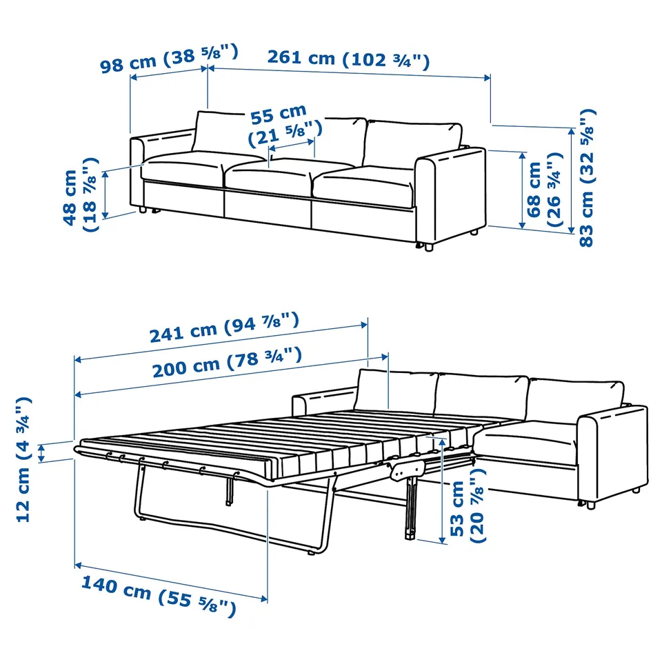 Illustration with measurements for the product: VIMLE.