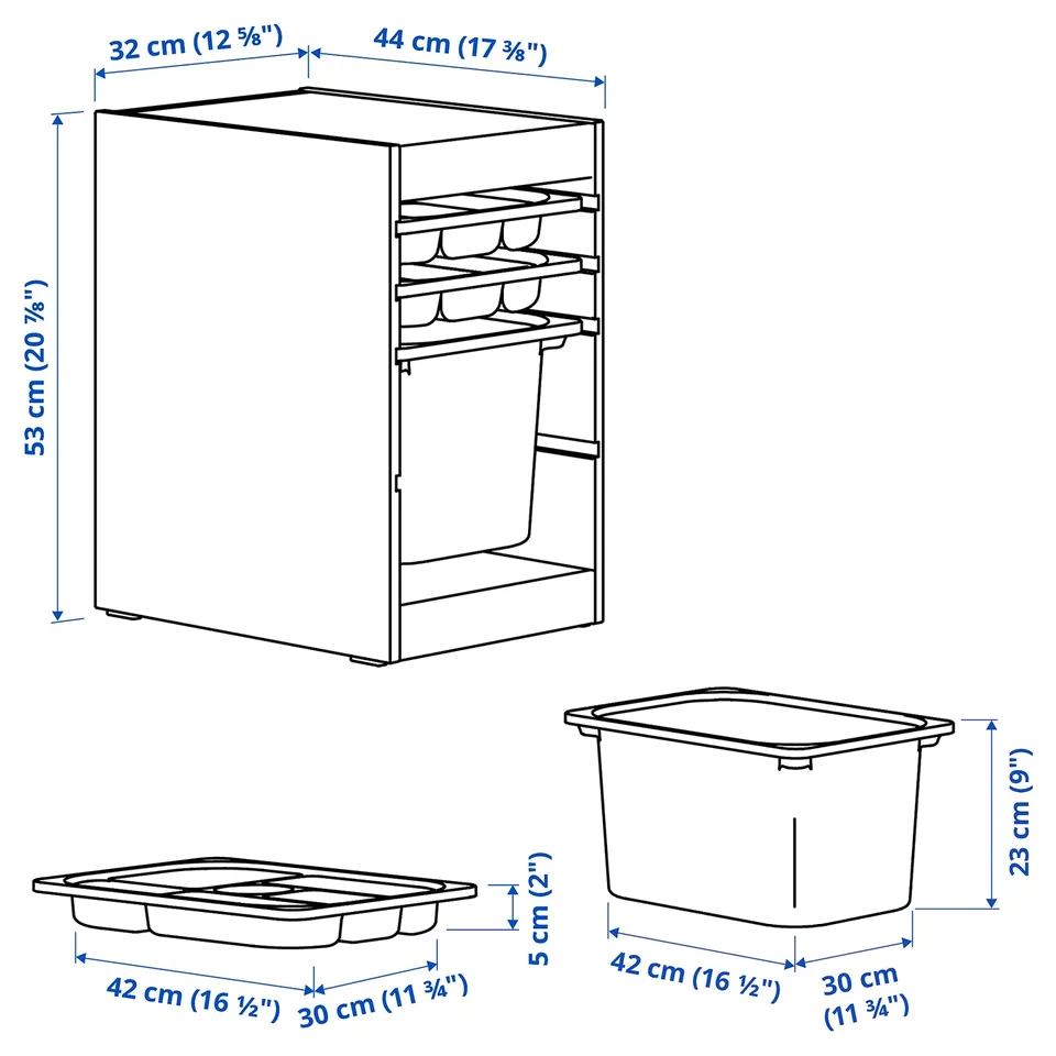 Illustration with measurements for the product: TROFAST.